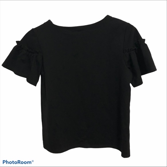 Halogen Black Flutter Short Sleeve Ruffle Detail Top Small Petite Size 4 6 - Picture 8 of 10